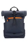 Piquadro Roll-top Black Backpack With Accent Zipper In Blue