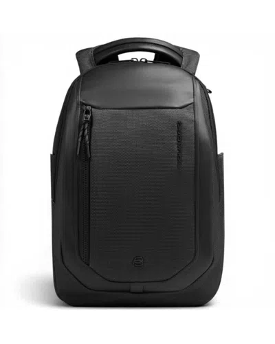 Piquadro Bagmotic Unisex Black Leather And Fabric Backpack With Laptop 13'''' And Ipad