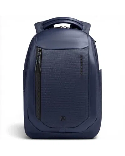 Piquadro Bagmotic Unisex Blue Leather And Fabric Backpack With Laptop 13'''' And Ipad