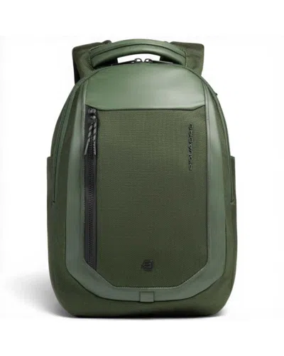 Piquadro Bagmotic Unisex Green Leather And Fabric Backpack With Laptop 13'''' And Ipad