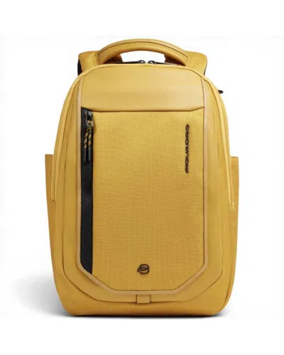 Piquadro Bagmotic Unisex Leather And Fabric Backpack With Laptop 13''' And Ipad In Yellow