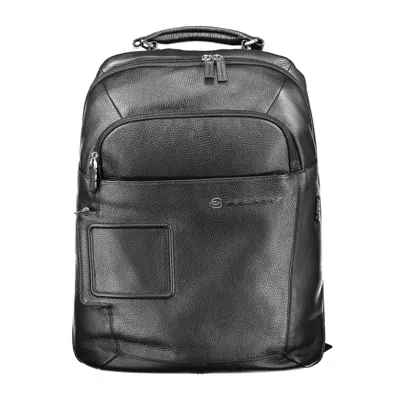 Piquadro Black Leather Men's Backpack In Blue