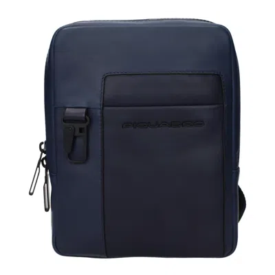 Piquadro Leather Messenger Bag In Blue
