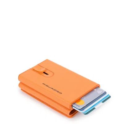 Piquadro , Blue Square, Leather, Card Holder, Square Sliding System With Compact For Banknotes, Pp489 In Orange