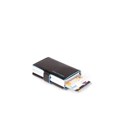 Piquadro , Blue Square, Leather, Card Holder, Square Sliding System With Double Credit Card Case, Pp5 In Black