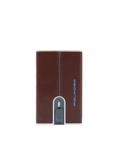 Piquadro , Blue Square, Leather, Card Holder, Square Sliding System With Money Clip, Pp5358b2r, Mahog