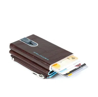 Piquadro , Blue Square, Leather, Card Holder, Square Sliding System With Zipped Coin Pocket, Pp4891b2