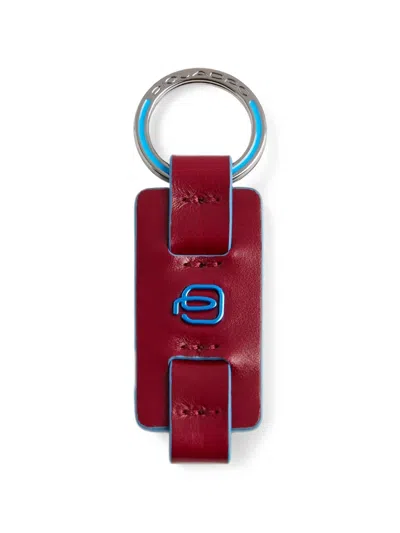 Piquadro Blue Square Leather Keyring In Yellow