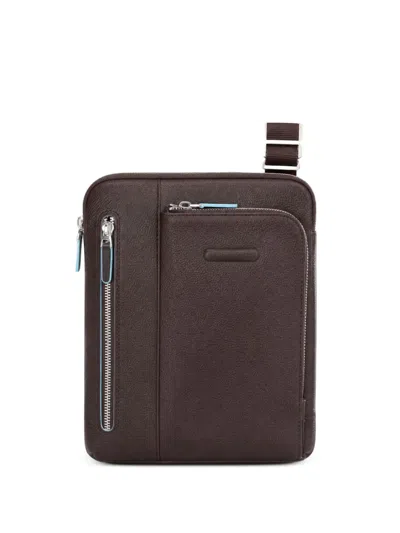 Piquadro 블루 스퀘어 레더 노트북 백 In Brown