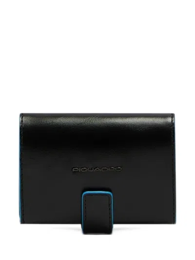 Piquadro Blue Square Logo-debossed Leather Cardholder In Black