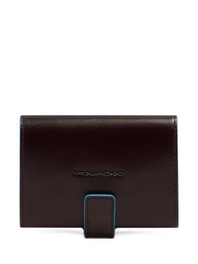 Piquadro Blue Square Logo-plaque Cardholder In Brown