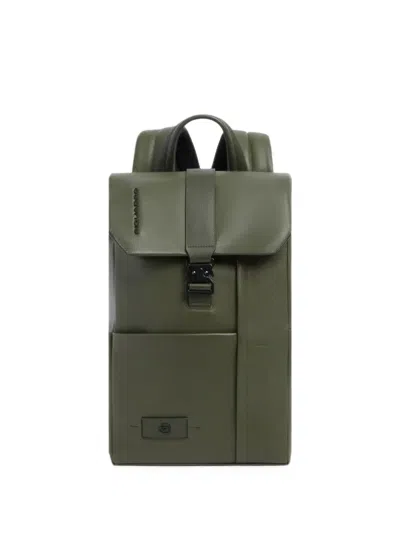 Piquadro Buckle-fastening Leather Backpack In Green