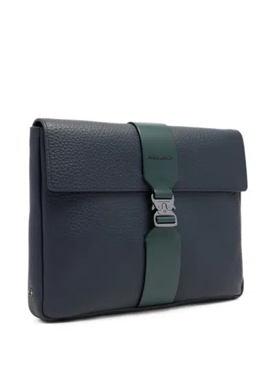 Piquadro Buckle-fastening Leather Laptop Bag In Blue