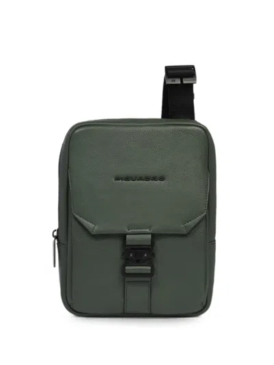 Piquadro Buckle-fastening Leather Messenger Bag In Green