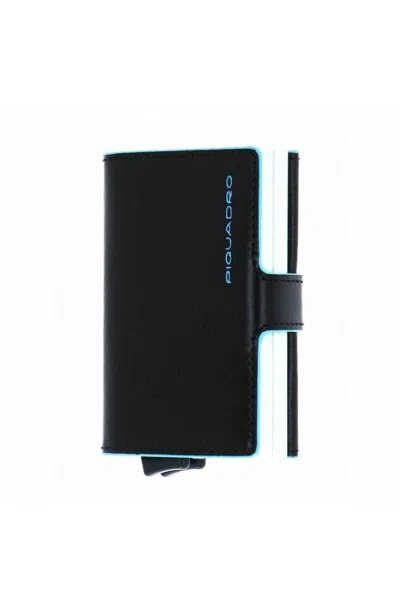Piquadro Card Holder  Blue Square Black Leather - Pp5472b2r-n