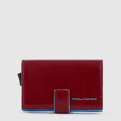 Piquadro Card Holder  Blue Square Red Leather - Pp5649b2blr-r