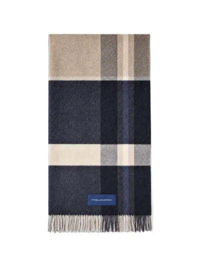 Piquadro Check-pattern Fringed Scarf In Black