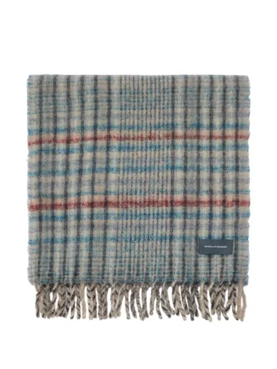 Piquadro Check-pattern Fringed Scarf In Blue