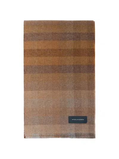 Piquadro Check-pattern Fringed Scarf In Brown