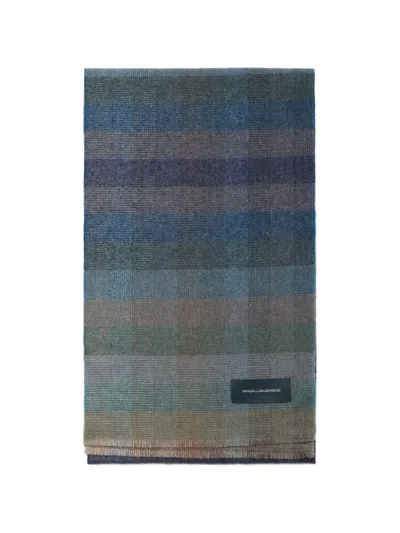 Piquadro Check-pattern Fringed-edge Scarf In Blue