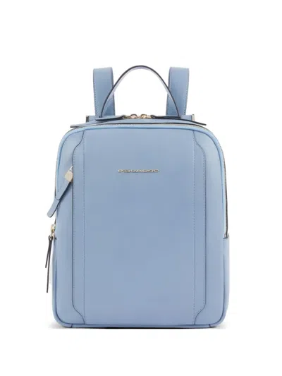 Piquadro Circle Leather Backpack In Blue