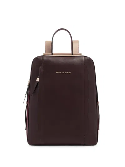 Piquadro Circle Logo-plaque Backpack In Burgundy