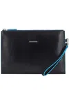 Piquadro Leather Clutch Bag In Black