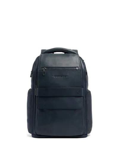 Piquadro Commute Leather Backpack In Blue