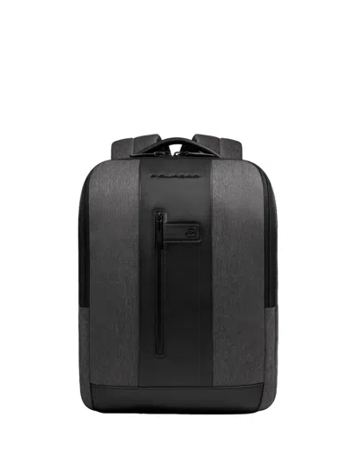 Piquadro Computer 15,6" Leather-panelled Backpack In Black