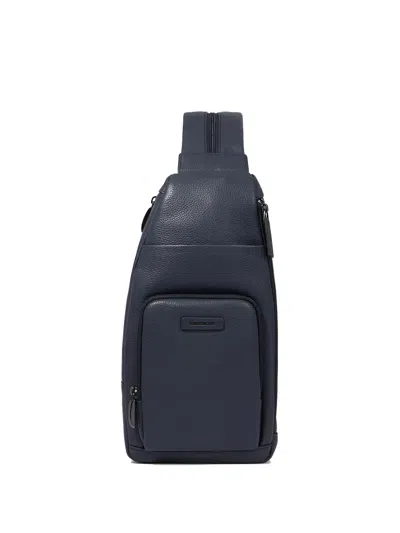 Piquadro Convertible Grained-leather Ipad®mini Sling Bag In Blue