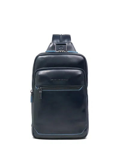 Piquadro Convertible Leather Backpack Sling Back In Blue