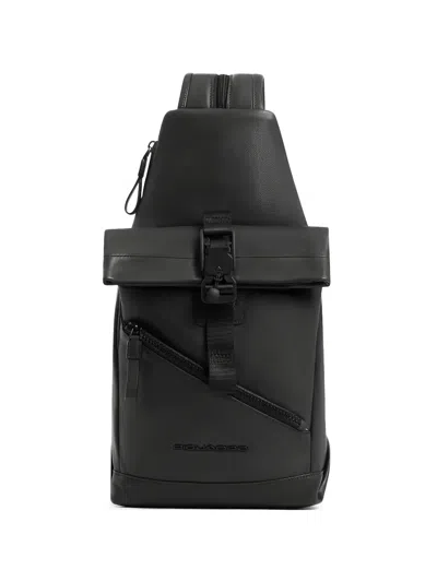 Piquadro Convertible Leather Sling Bag In Black