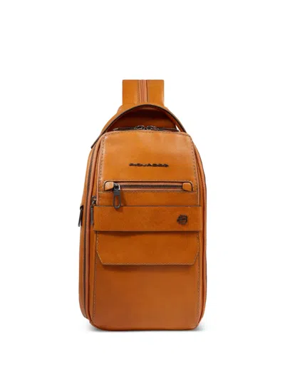 Piquadro Convertible Leather Sling Bag In Orange
