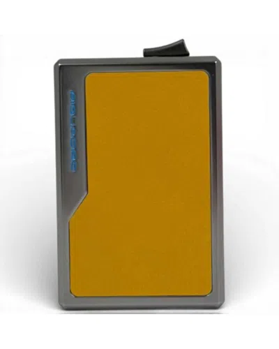 Piquadro Credit Card Holder Blue Square Unisex Aluminum And Leather Yellow