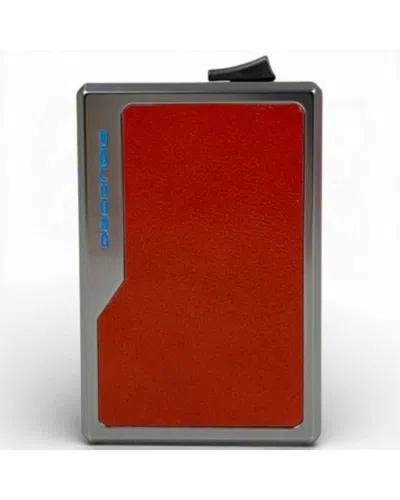 Piquadro Credit Card Holder Blue Square Unisex Aluminum Leather In Brown