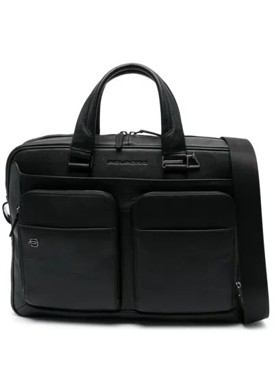 Piquadro Black Leather Workbook Briefcase