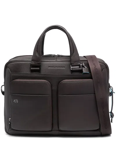 Piquadro Debossed-logo Leather Briefcase In Brown