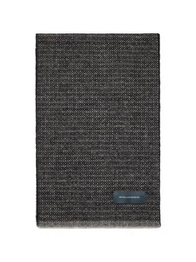 Piquadro Diamond-pattern Frayed Scarf In Gray