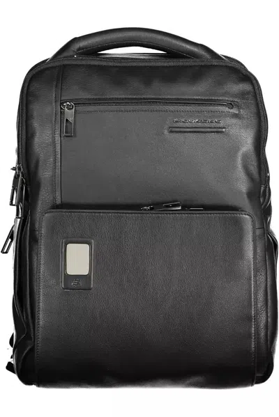 Piquadro Elegant Black Leather Backpack With Combination Lock