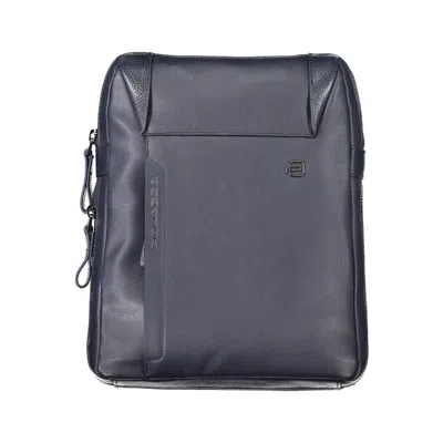 Piquadro Elegant Blue Leather Shoulder Bag With Adjustable Strap In Gray