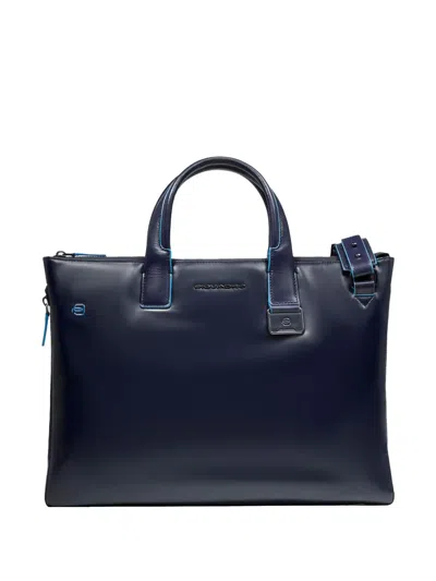 Piquadro Expandable Laptop Bag In Blue