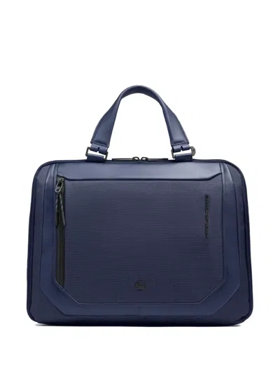 Piquadro Expandable Leather-trim Laptop Bag In Blue