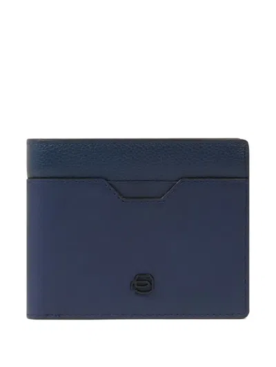 Piquadro Flip-up Id-window Leather Wallet In Blue