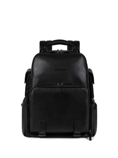 Piquadro Grained Leather Backpack In Black