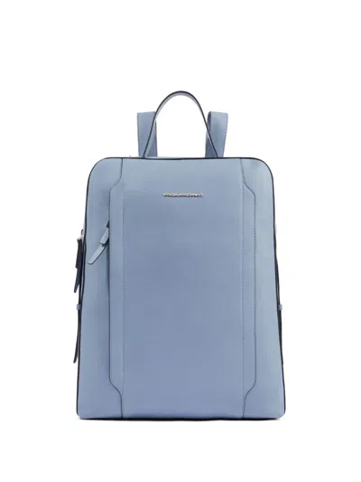 Piquadro Grained Leather Backpack In Blue