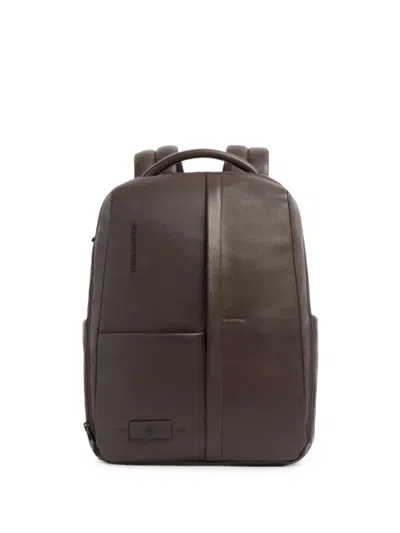 Piquadro Grained Leather Backpack In Brown