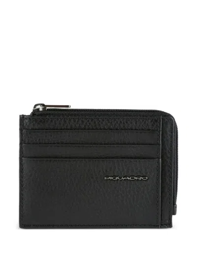Piquadro Grained Leather Coin Purse In Black