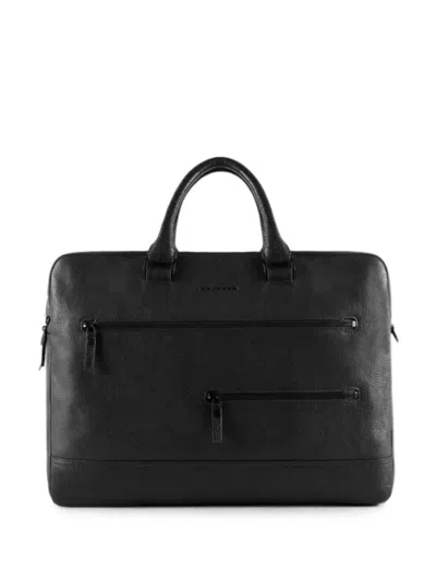 Piquadro Grained Leather Laptop Bag In Black
