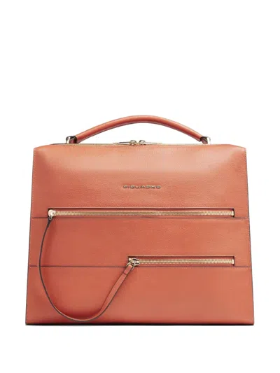 Piquadro Grained Leather Laptop Bag In Brown