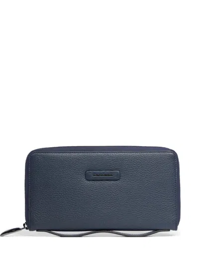 Piquadro Grained Leather Wallet In Blue
